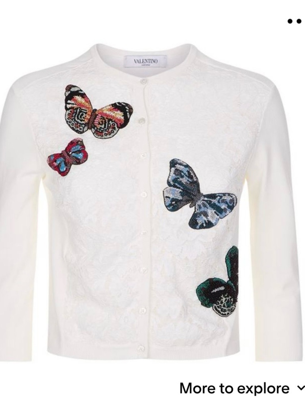 Valentino White Cardigan with Multicolor beaded Butterfly Appliqués